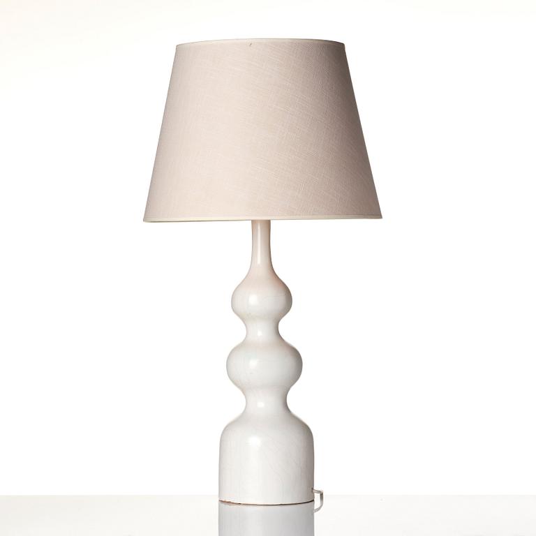 Georges Jouve, a white glazed "Trois Boules" ceramic table lamp with craquelure, France, 1950s.