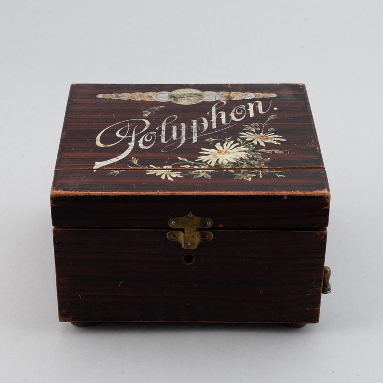Polyphon wooden music box with ten discs, Germany, c. 1900.