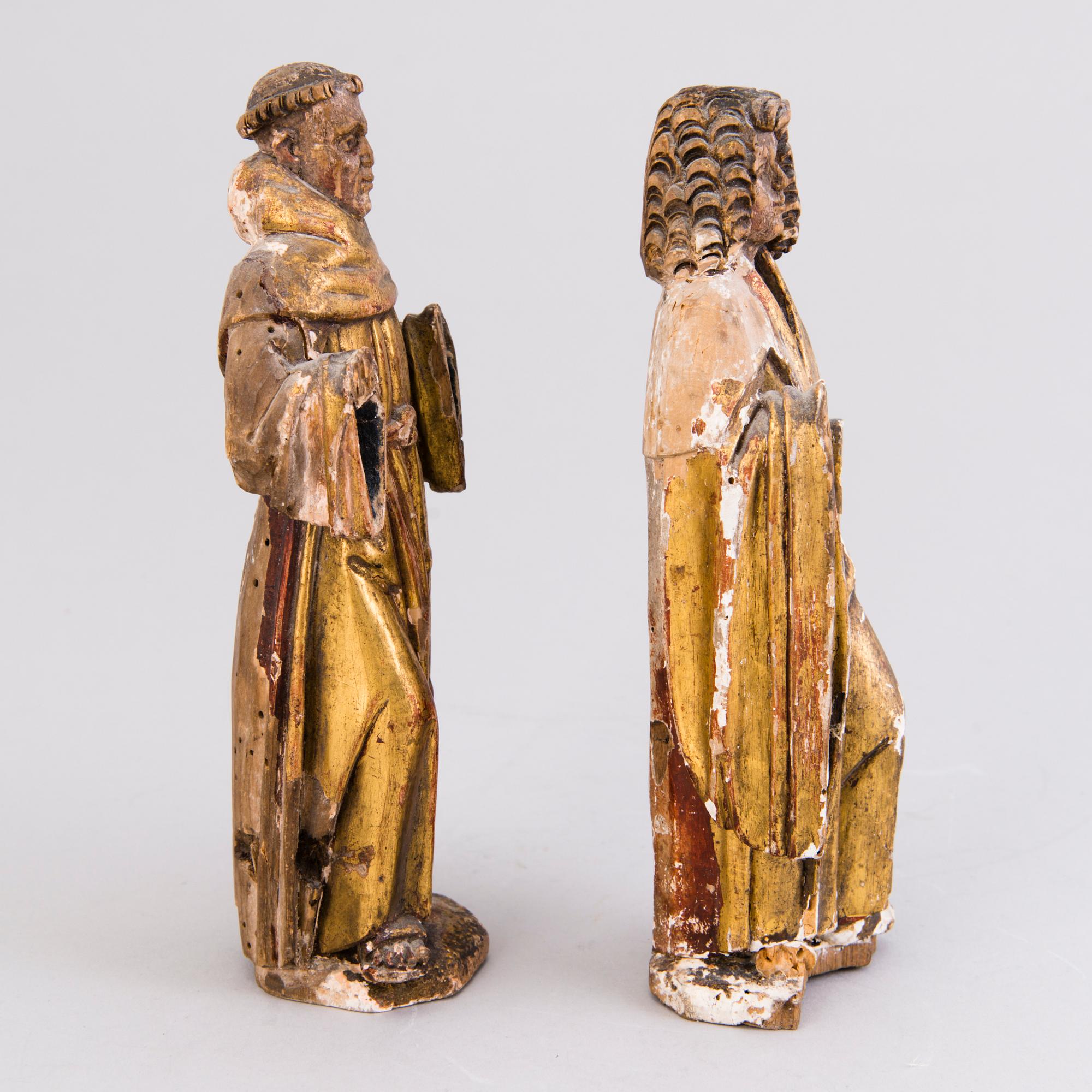 TWO SCULPTURES, painted wood, 18th century.