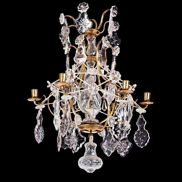 A Swedish Rococo six-light chandelier, 18th century.