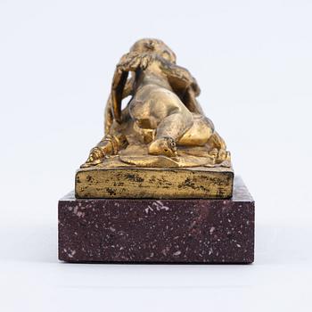 A porphyry and ormolu paperweight, possibly French, late 19th century.