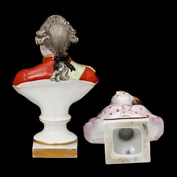 FIGURINER, 2 st, porslin, Tyskland, 1800-talets slut.
