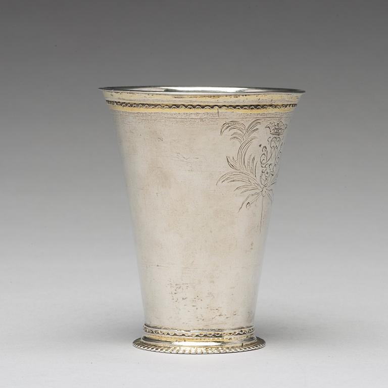 A Swedish early 18th century parcel-gilt silver beaker, mark of Johan Lund, Stockholm 1701.