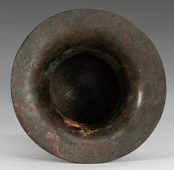 An archaic shaped bronze wine vessel, Tsun, in the style of Shang/early western Zhou style, presumably 17/18th Century.