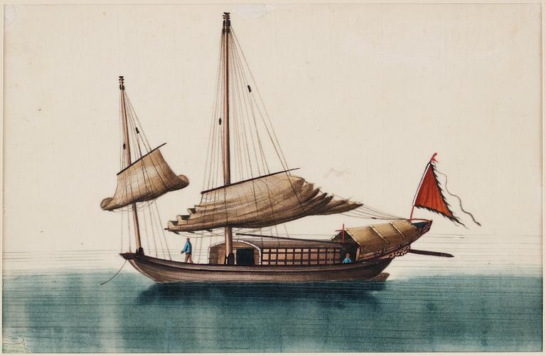 A set of 12 maritime Chinese watercolours on paper by an unknown artist, Qing dynasty, 19th Century.