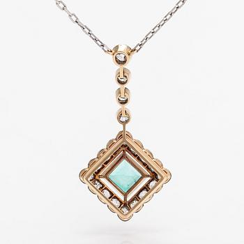Kaulakoru, 14K ja 18K kultaa, timantteja n. 1.30 ct yht ja smaragdi.