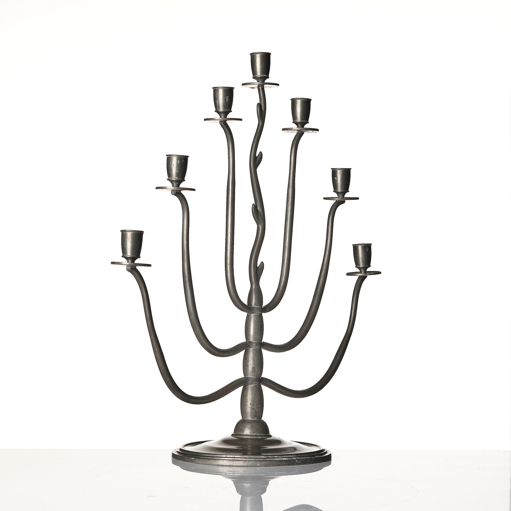 Nils Fougstedt, a seven light pewter candelabrum model "92", Firma Svenskt Tenn, Stockholm 1930.