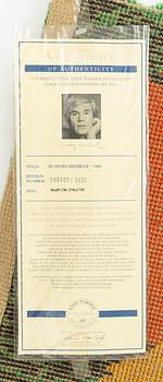 Andy Warhol, after, a tufted rug, 'Flowers Red/Blue', Ege Art Line, EGE Axminster A/S, Denmark, 1997, c. 85 x 80 cm.