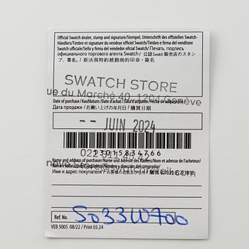 Omega/Swatch, MoonSwatch, "No Reserve", Mission to the MoonPhase, "Snoopy", kronograf, armbandsur, 42 mm.