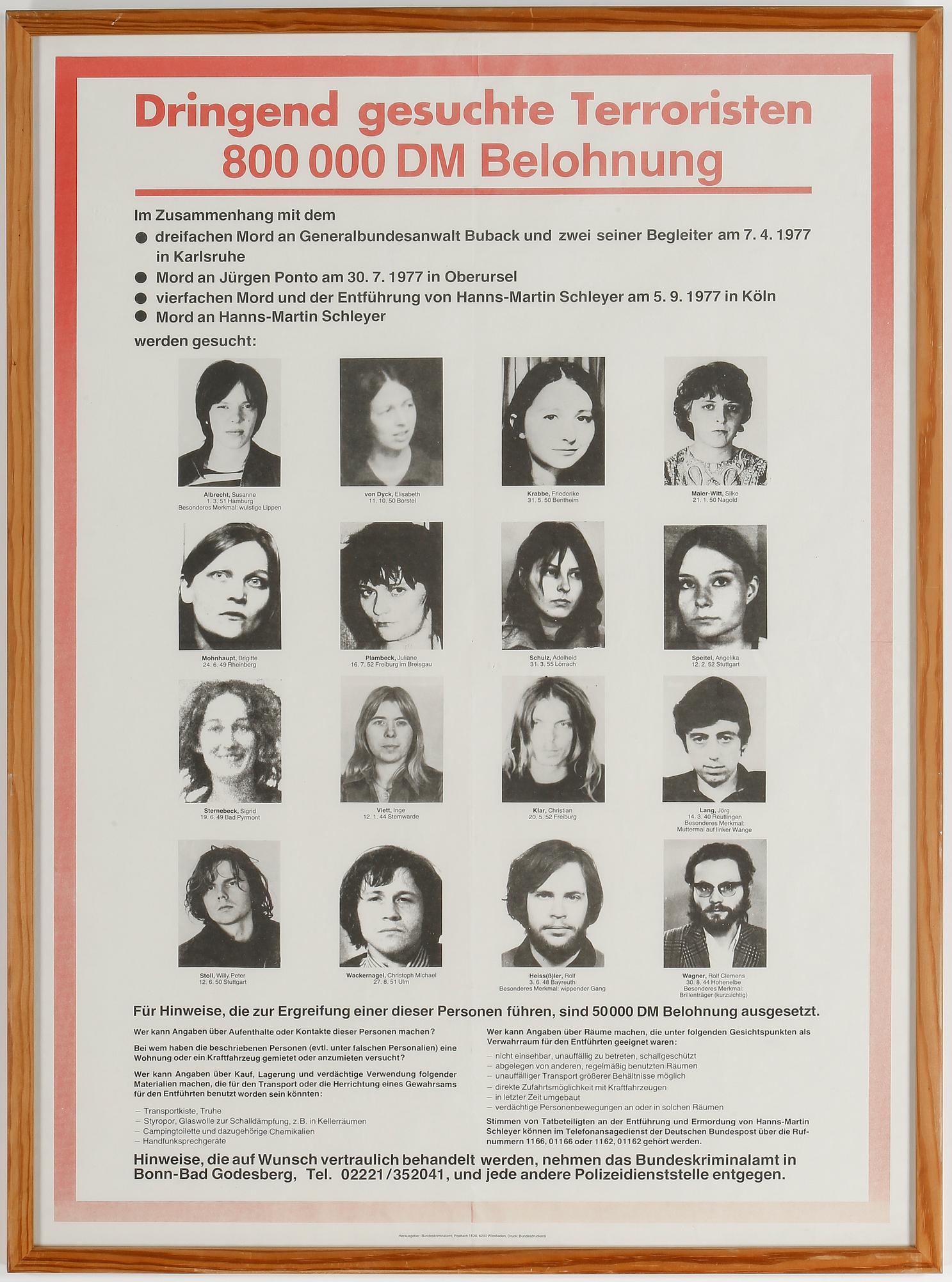 AFFISCH, Baader Meinhof, 1977.