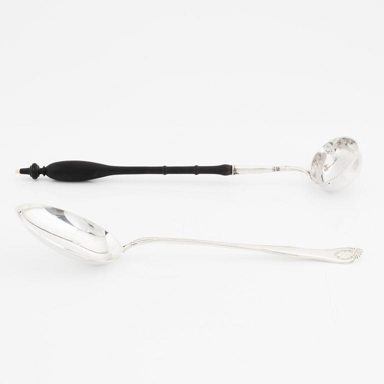 A silver 830 serving spoon, first half of the 20th century, and a silver ladle,  Stockholm 1887.