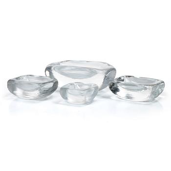 Vicke Lindstrand, Skålar, 4 st, glas, "Platina", Orrefors.