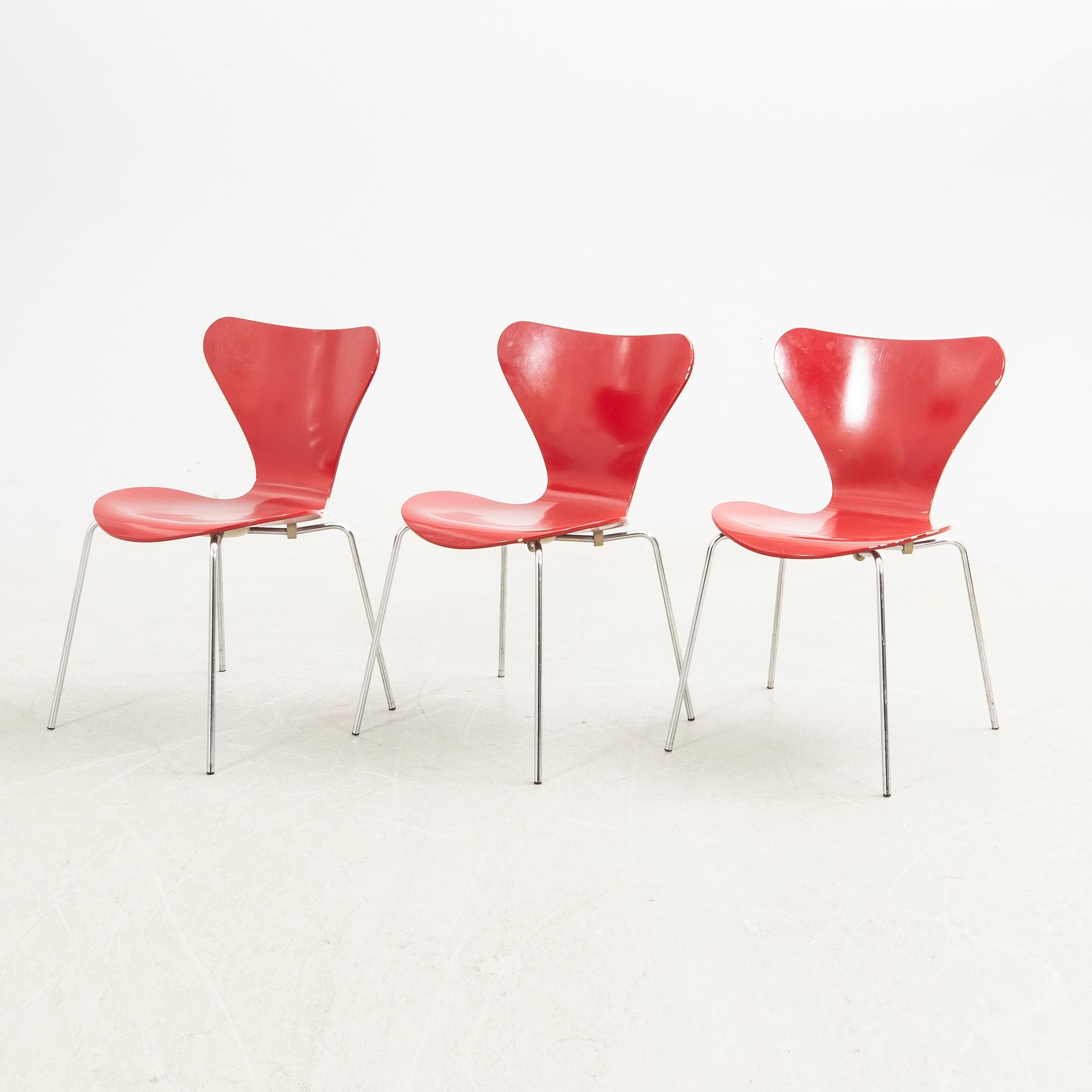 Arne Jacobsen, stolar, 6 st, "Sjuan", Fritz Hansen, Danmark, 1982.