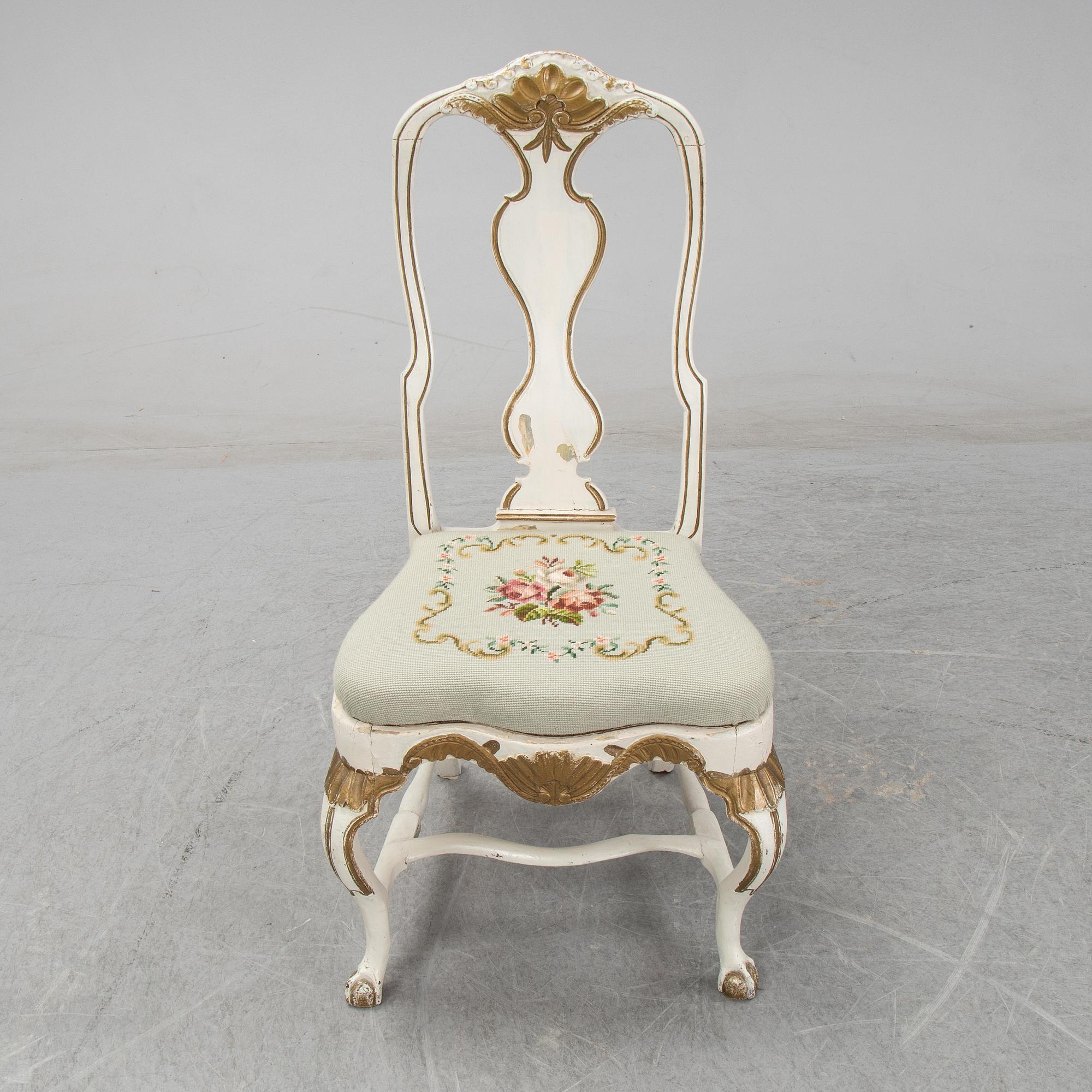 Two Swedish Rococo chairs, second half of the 18th century.
