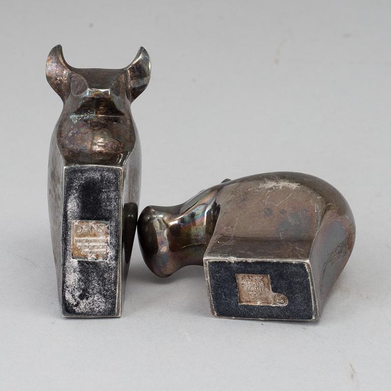 Two electro plated zinc figurines from Dansk Designs, Japan.