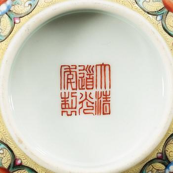 A pair of famille rose bowls, China, 20th Century with Daoguang seal mark in red.