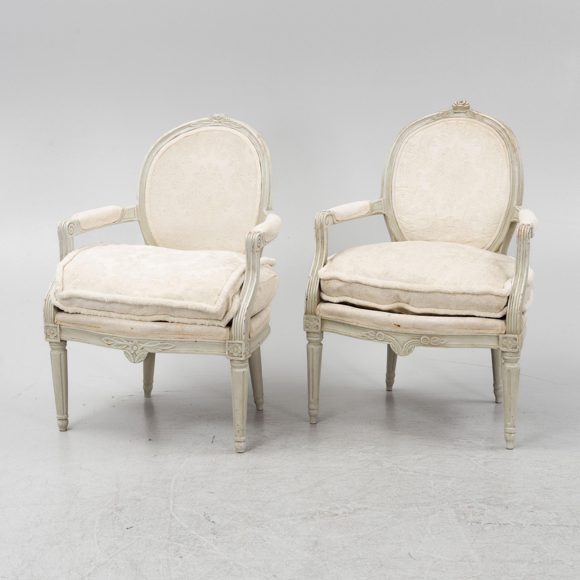 A matched pair of Gustavian armchairs, second part of the 18th Century.