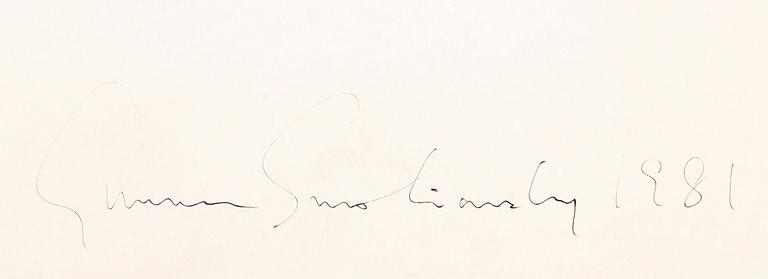 A gelatin silver photograph by GUNNAR SMOLIANSKY, signed and dated 1981 on verso.