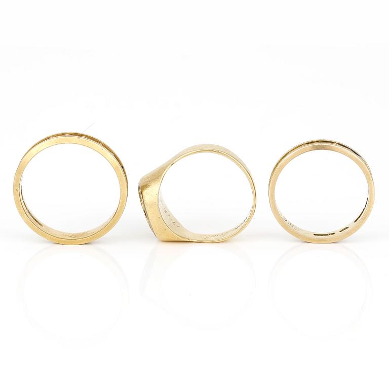 RINGAR, 3 st, mestadels, Ceson, Göteborg, 1976. 18K guld.