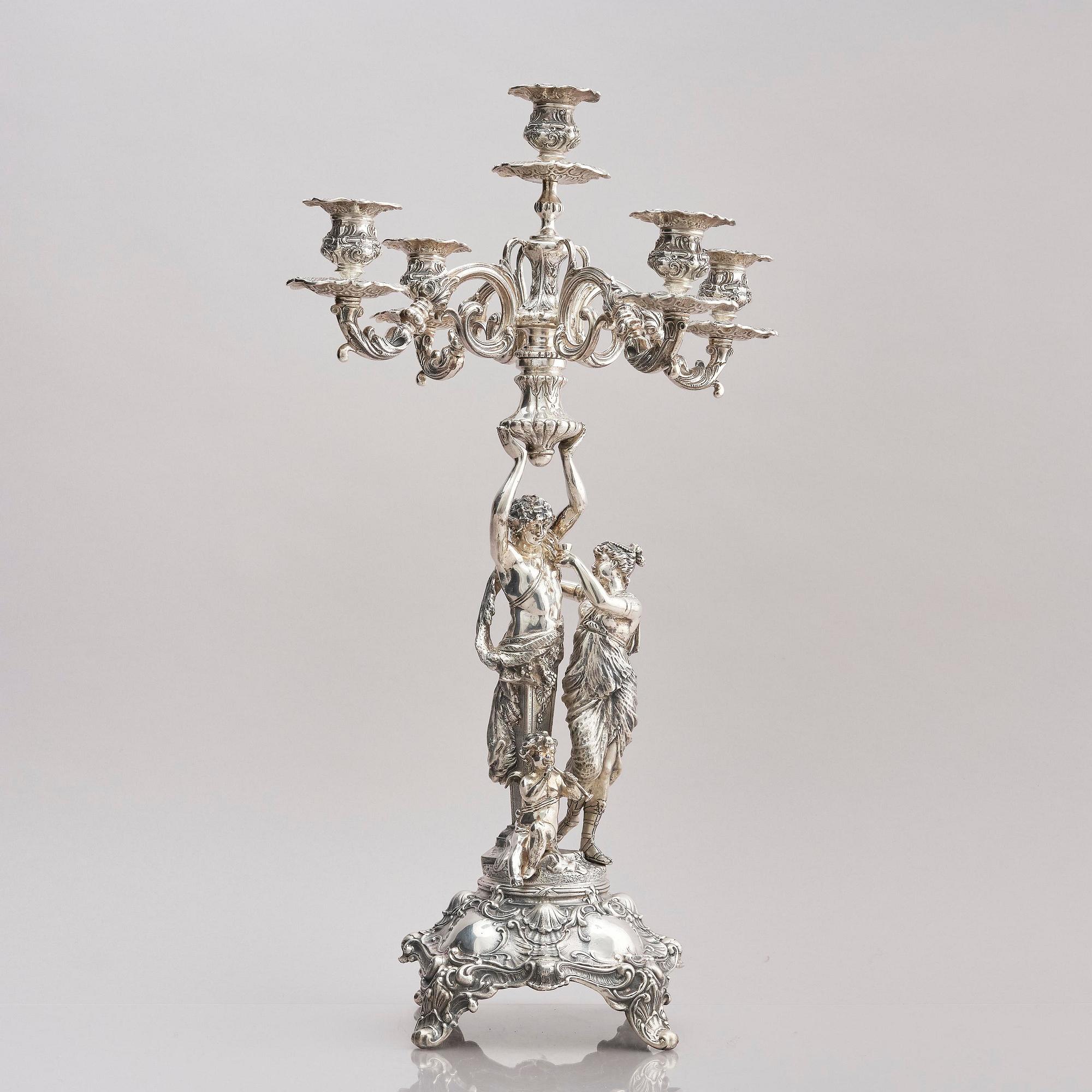 Lale Silverware & Co Ltd, femarmade kandelabrar, tre stycken, sterling silver, Istanbul, Turkiet 1900-tal.