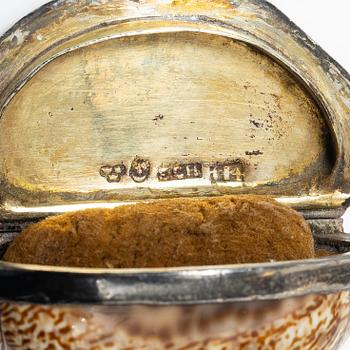 A set of three silver and seashell boxes, Sweden, 19th century.