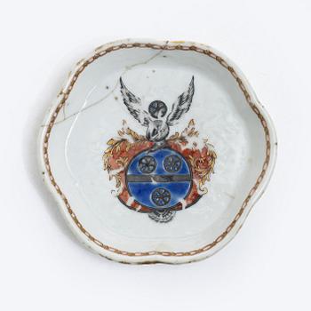 A jug, a ladle dish and a cup, all with the noble family Du Rées coat of arms, Qing dynasty, Qianlong (1736-95).