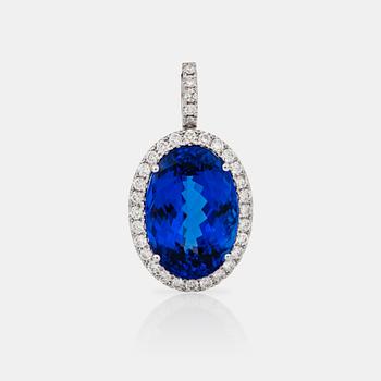 704. A circa 12.00 ct tanzanite and brilliant-cut diamond pendant. Total carat weight of diamonds 0.85 ct.