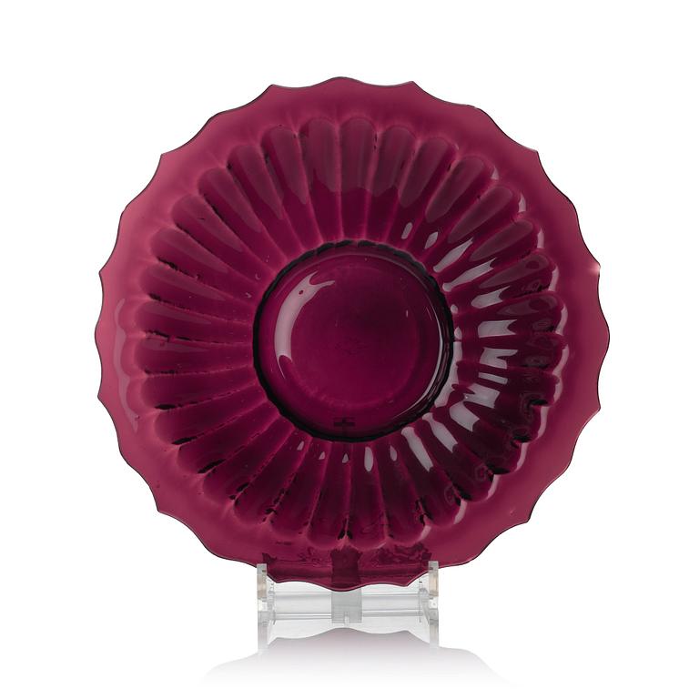 A lotus shaped Chinese purple glass dish, presumably around 1900.