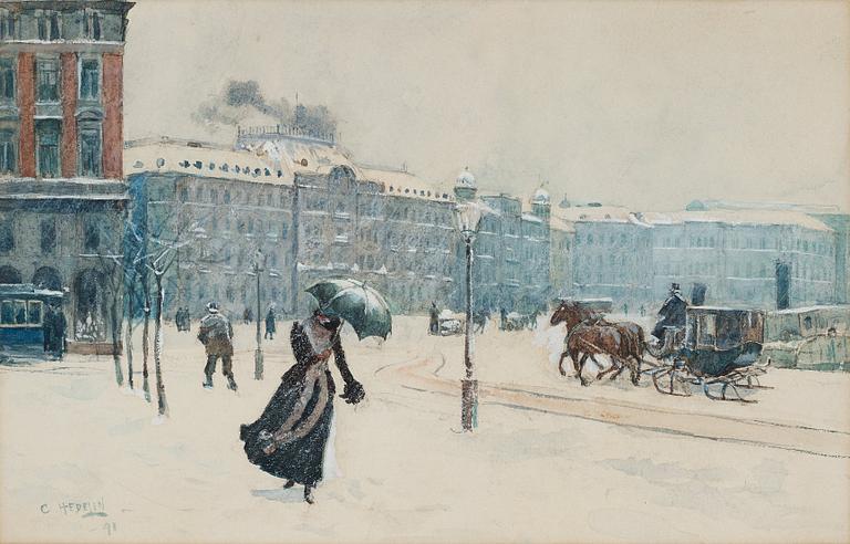 Carl Hedelin, View over Grand Hôtel, scene from Kungsträdgården, Stockholm.