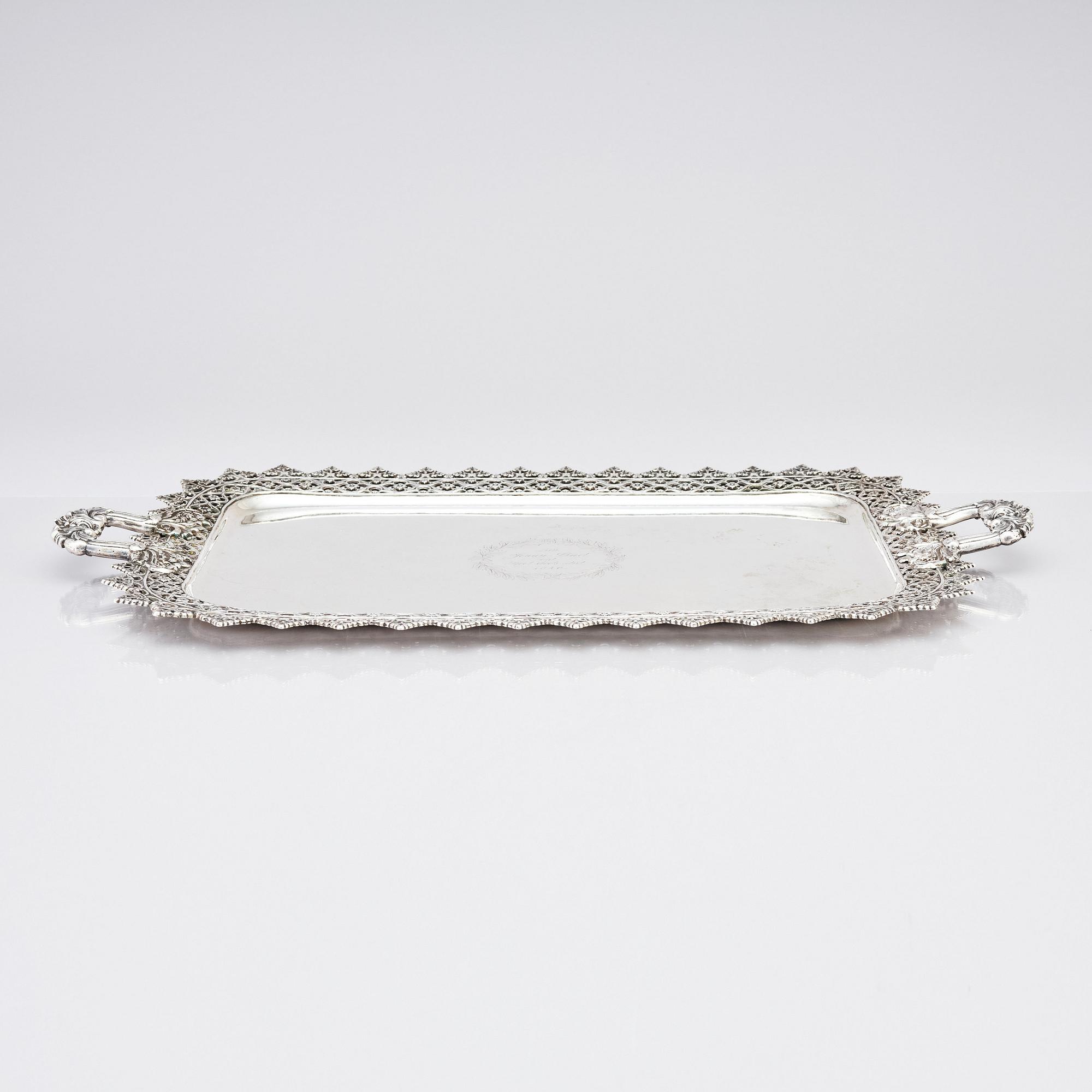 A Swedish 19th century silver tray, mark of Gustaf Möllenborg, Stockholm 1840.