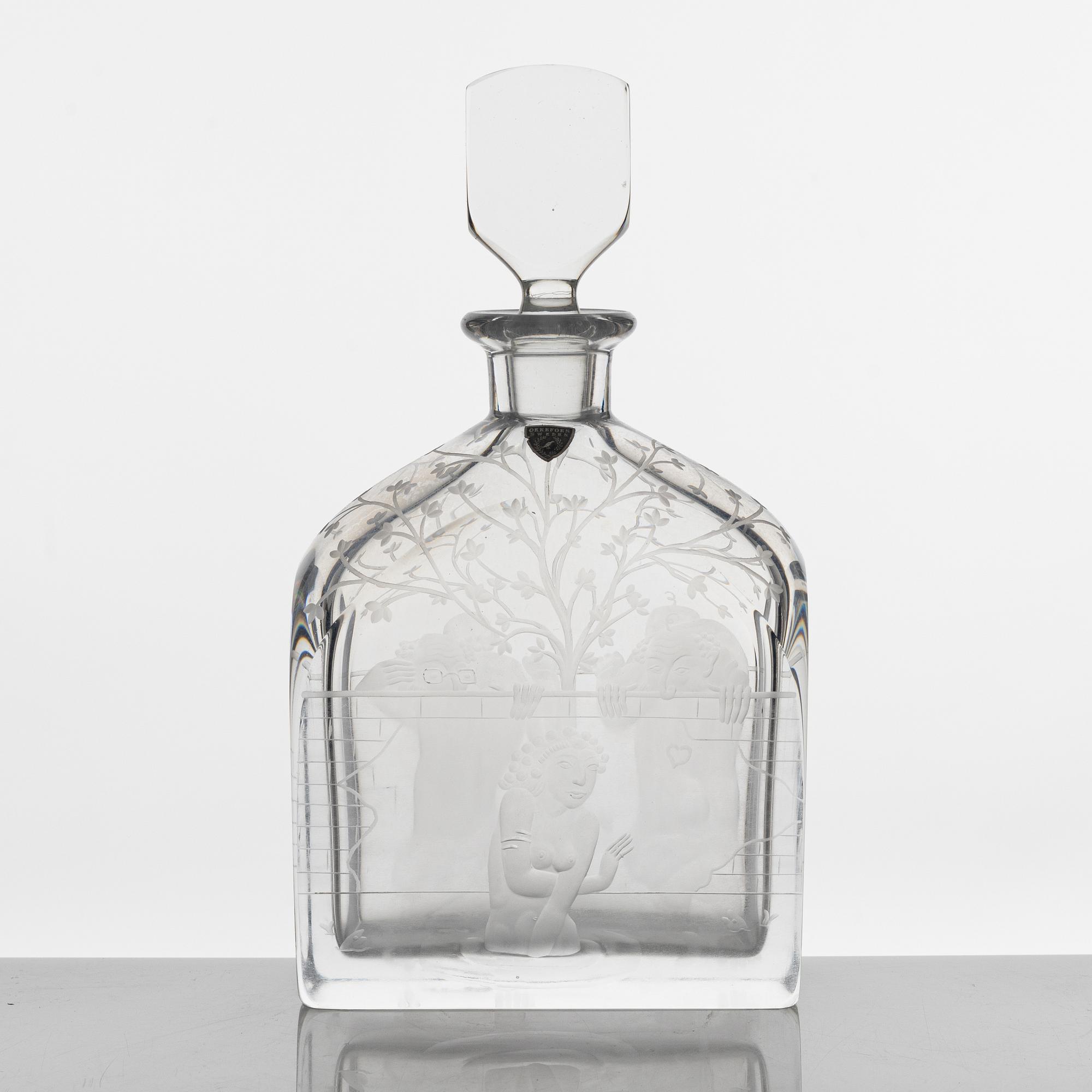 Edward Hald, karaff med propp, "Susanna och gubbarna", modell 1230, Orrefors, 1949.