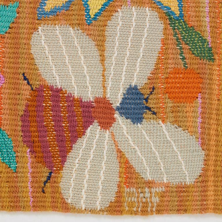 Ann-Mari Lindbom, gift Forsberg, A TEXTILE, "Bilöpare", a tapestry variant, ca 30,5 x 48,5 cm, signed AMF.