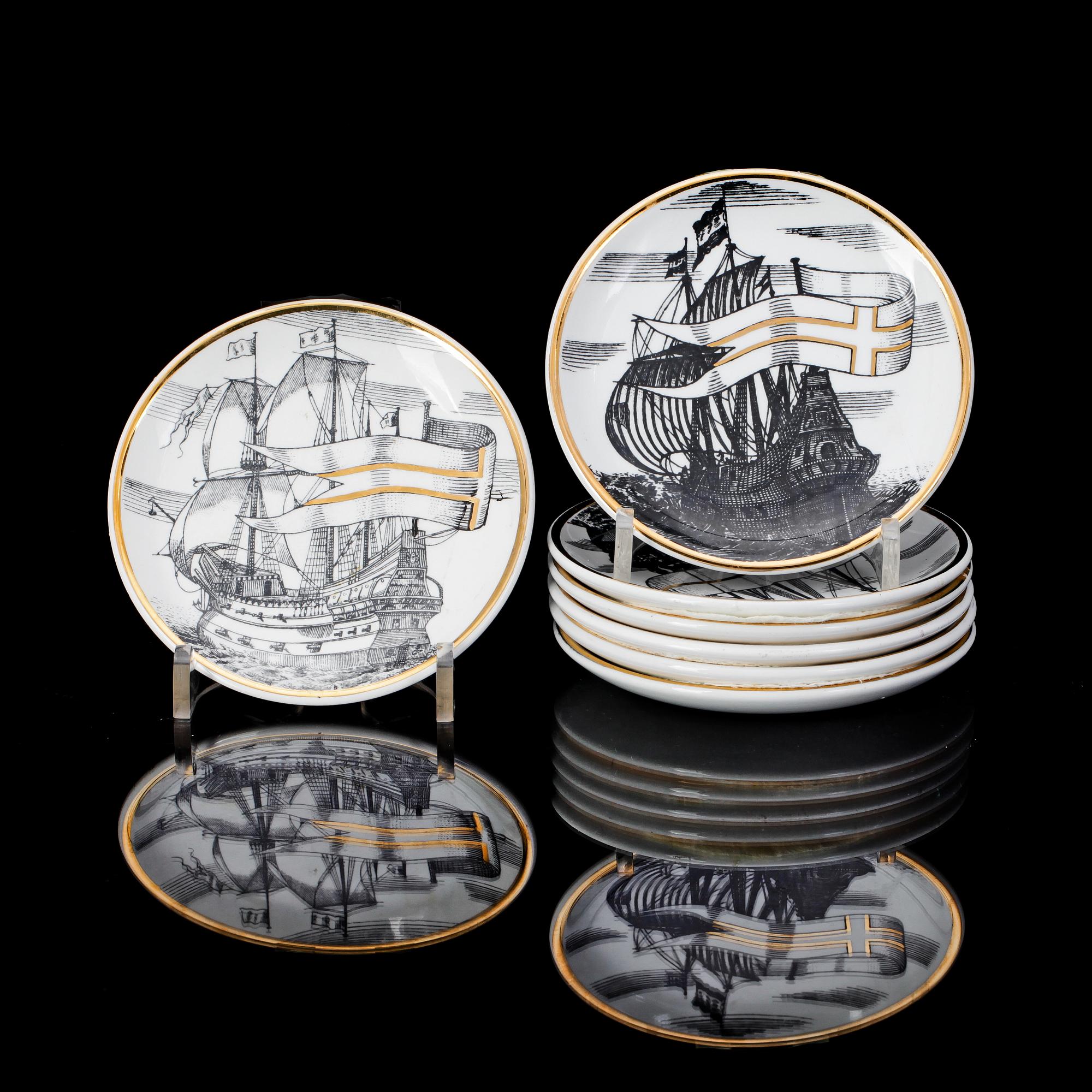 COASTERS, 7 st, flintgods, Fornasetti, Italien, 1950/60-tal.