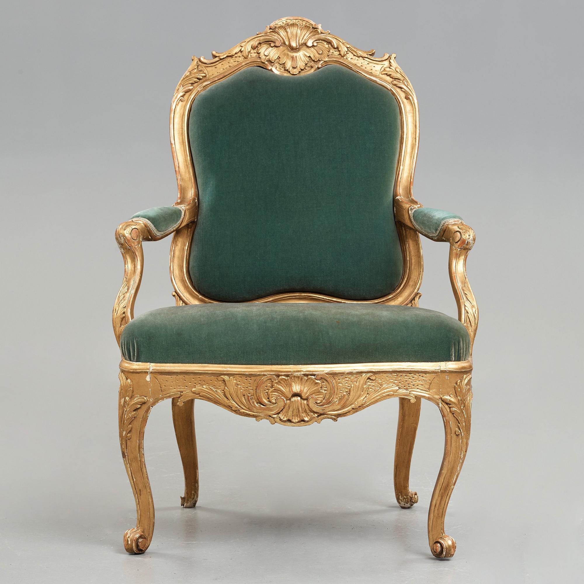 A large Swedish Rococo armchair by Carl Magnus Sandberg (master in Stockholm 1759-1789), circa 1760.