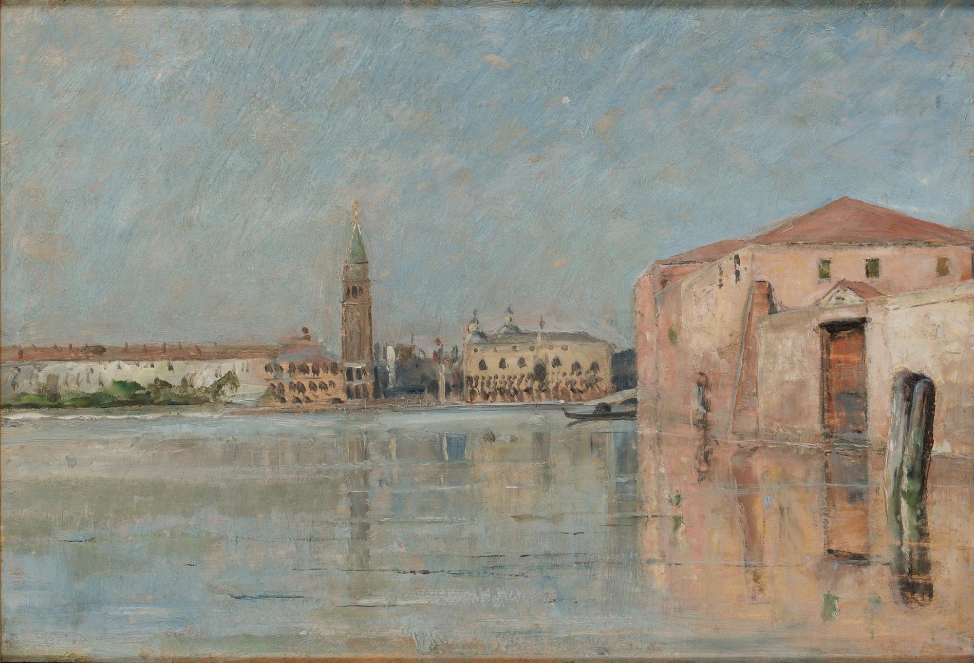 Carl Skånberg Tillskriven, Venetianskt kanalmotiv med dogepalatset i fonden.