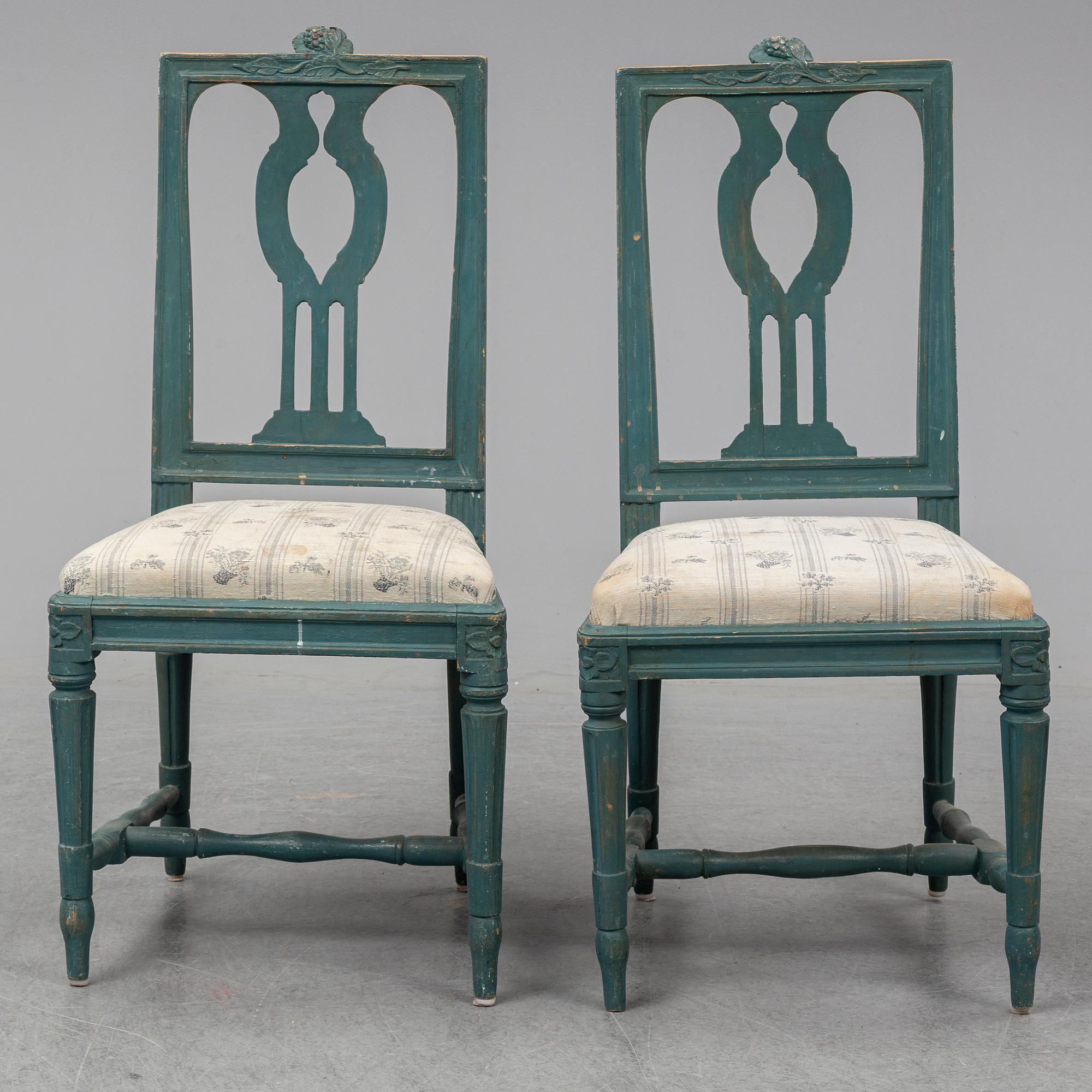 JOHAN PETTER MANSNERUS, stolar, ett par, gustavianska Stockholmsarbeten, 1700-talets andra hälft.