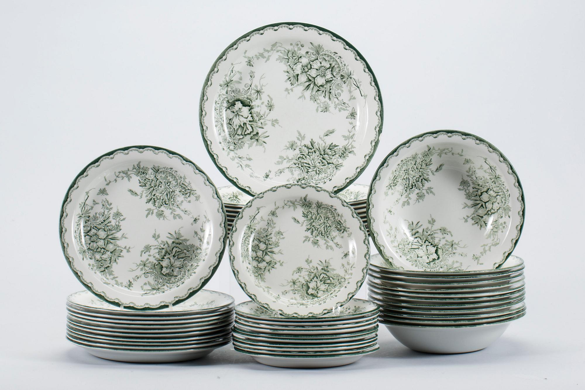 SERVISDELAR, 76 delar, flintgods, "Gröna Anna", Rörstrand.