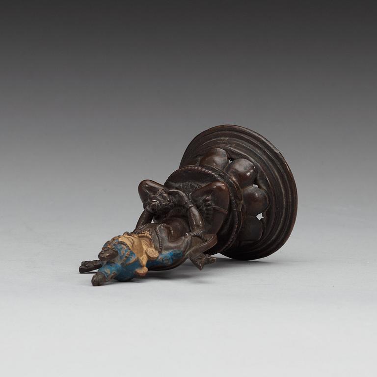BODHISATTVA, delvis bemålad brons. Tibet, 1800-tal.