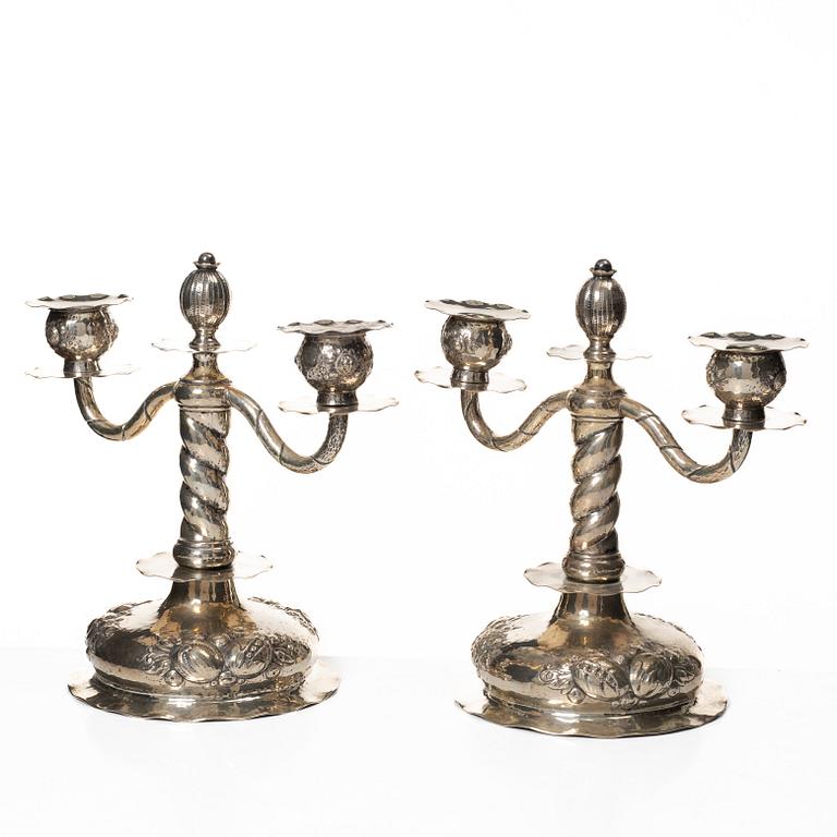 C.G. Hallberg, Kandelabrar, ett par, silver, barockstil, Stockholm 1946.