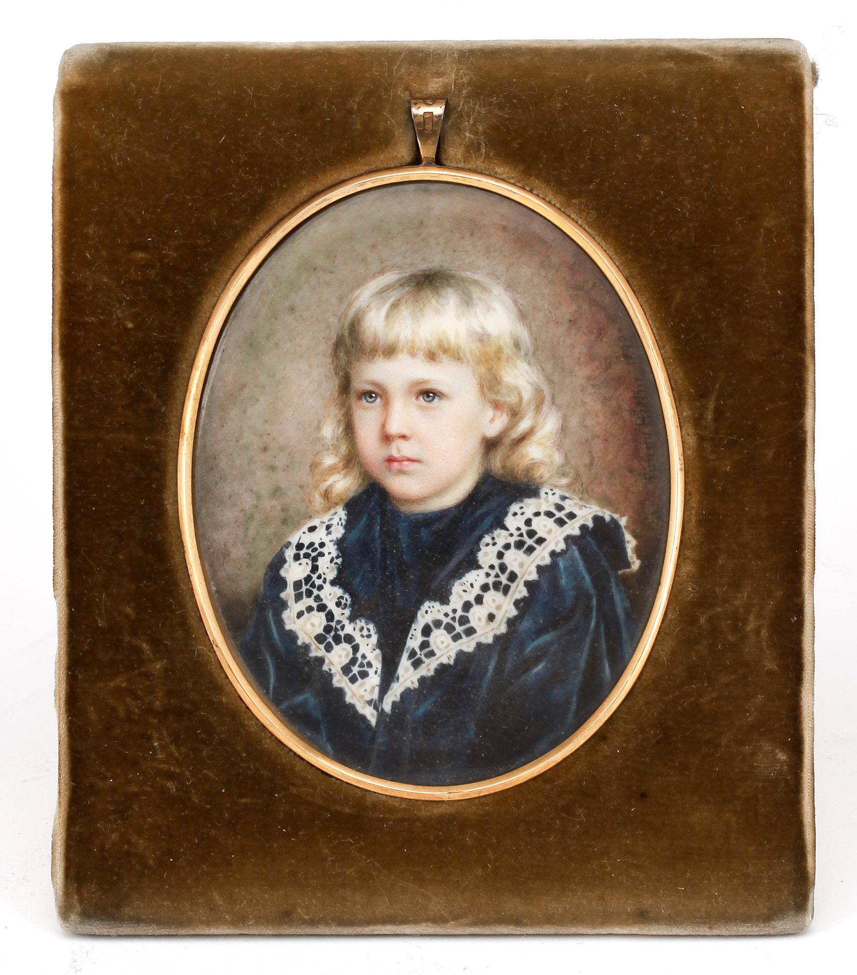 FANNY HJELM, miniatyrmålning, gouache på ben, signerad o daterad 1898.