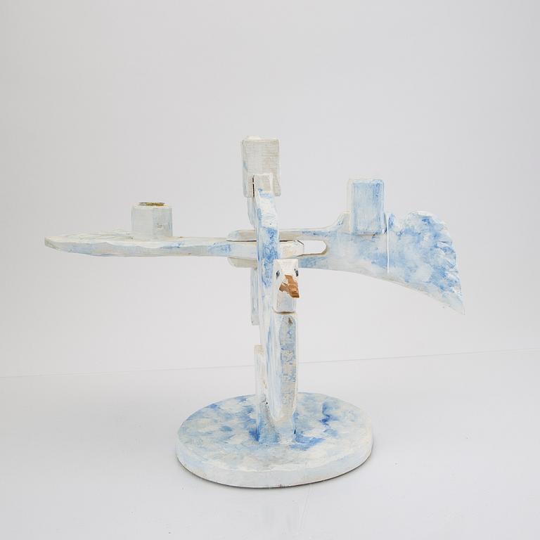 John Kandell, a painted wooden candelabra signed.