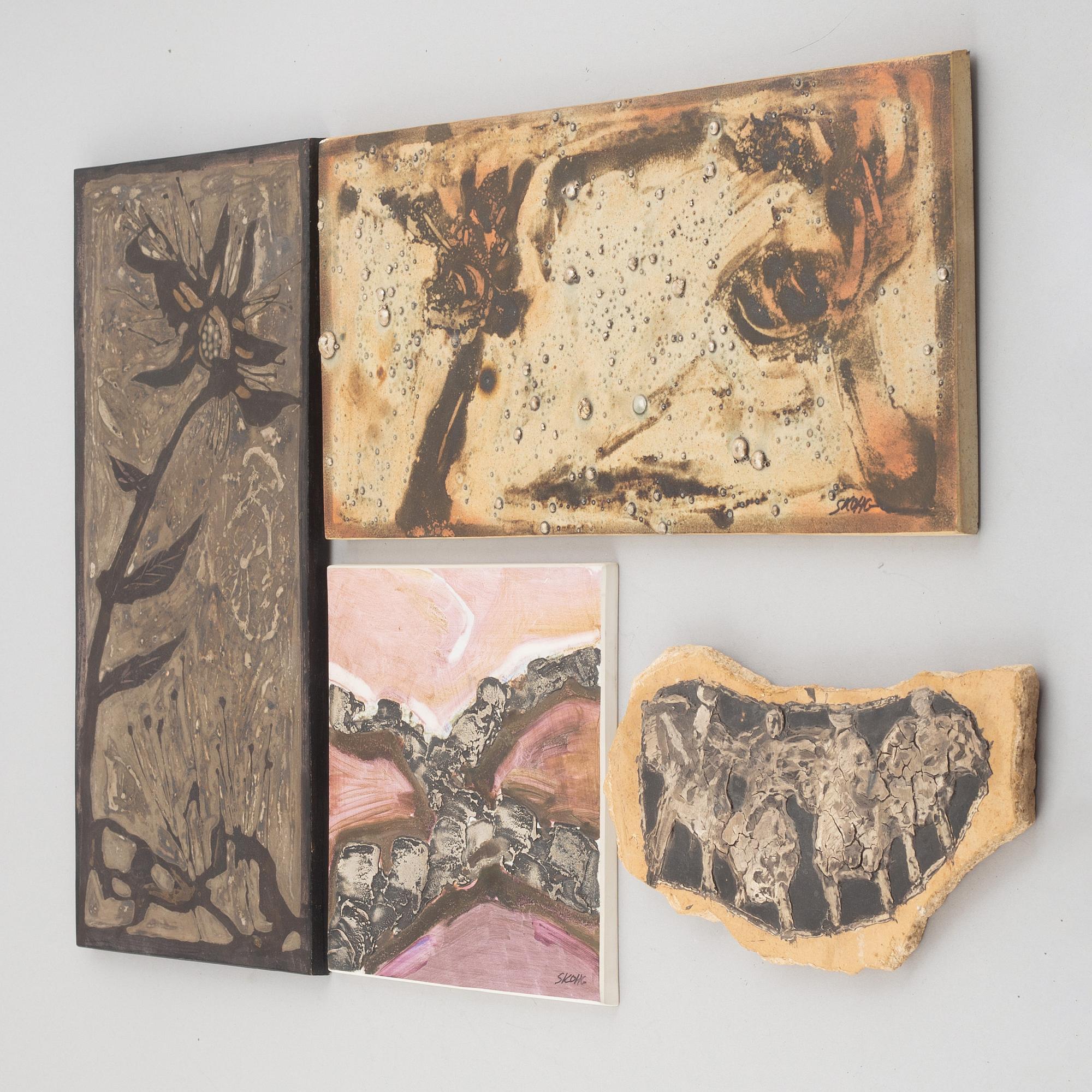 Börje Skohg, four stoneware wall reliefs, Gustavsberg & Gustavsbergs Studio, Sweden, 1970's/80's.