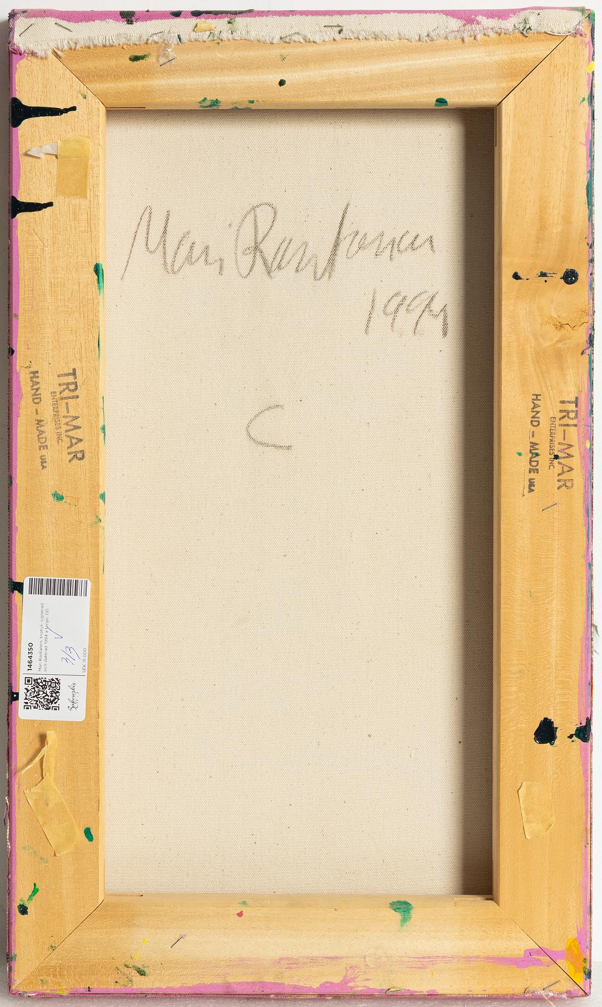 Mari Rantanen, triptych, signed and dated 1994 verso.