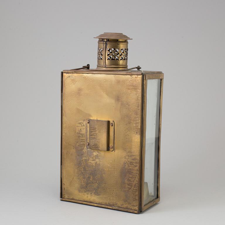 A 19TH CENTURY BRASS LANTERN, marked C M Hammar, Göteborg.