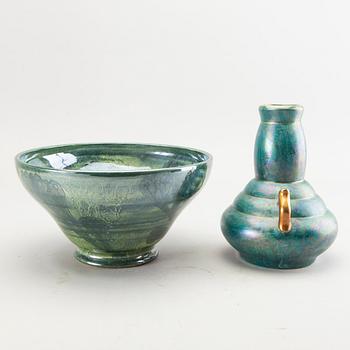 Josef Ekberg, vase and a bowl, signed, Gustavsberg, Sweden 1920's.