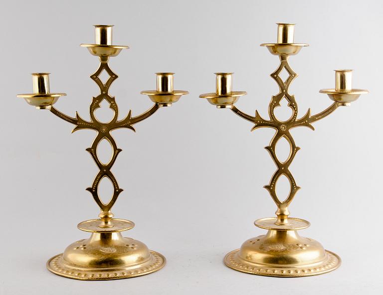 KANDELABRAR, 1 par, mässing, barockstil,  sekelskiftet 1900.