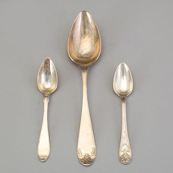 JOHAN CARLSSONS änka, Norrköping 1836, Matskedar, 6 st, silver.