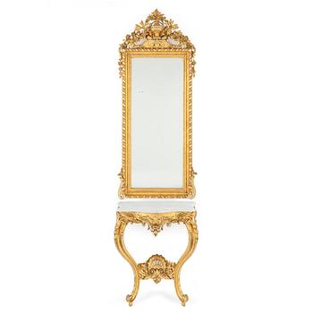 A late 19th century mirror and console table.