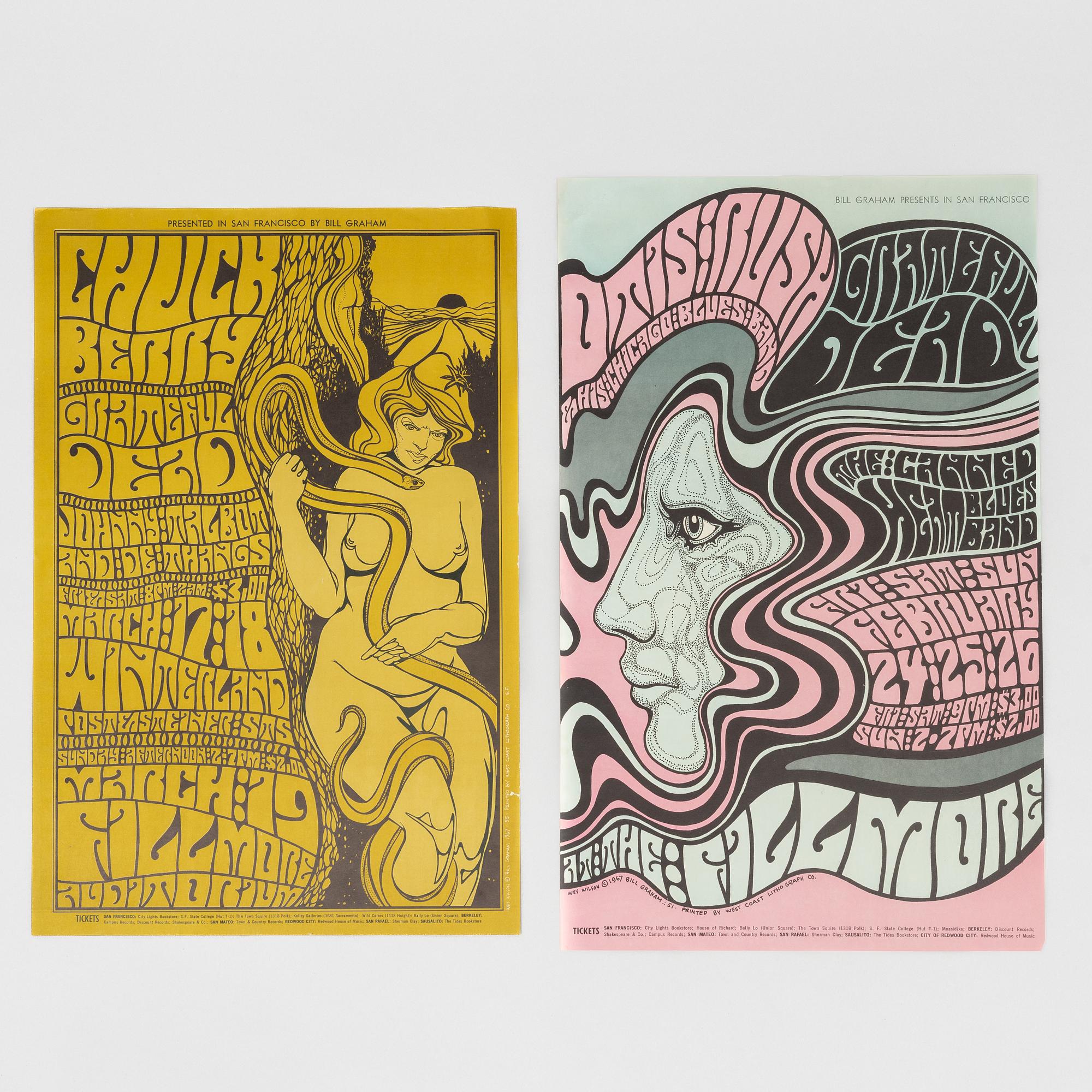 Wes Wilson, concert posters, a pair, West Coast Lithograph, 1967.