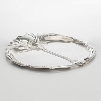 A Viennese Art Nouveau silver tray, maker's mark of Karl Jedlicka, Austro-Hungarian Empire around year 1900.